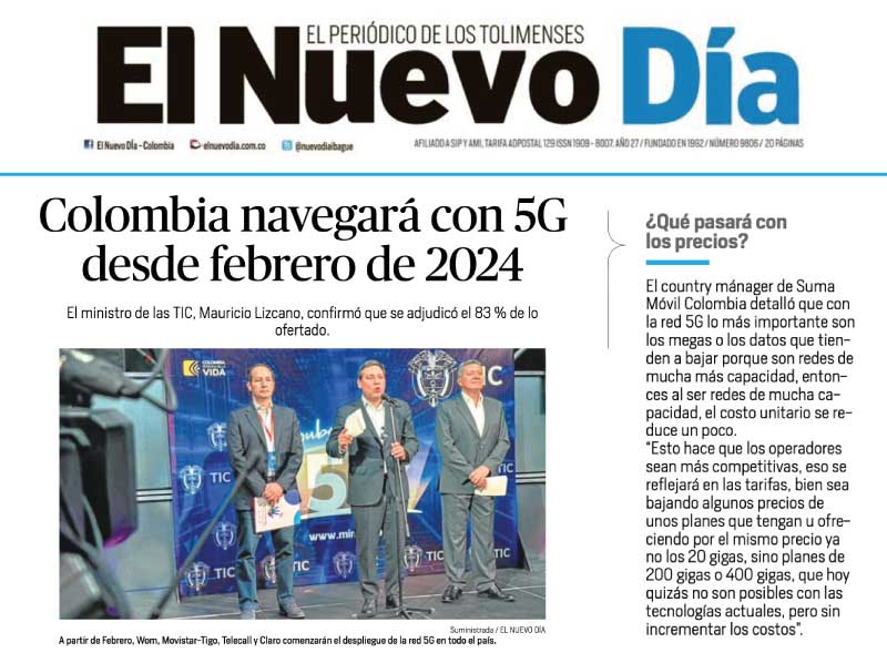 SUMA móvil - Noticia: Colombia navegará con 5G desde febrero de 2024